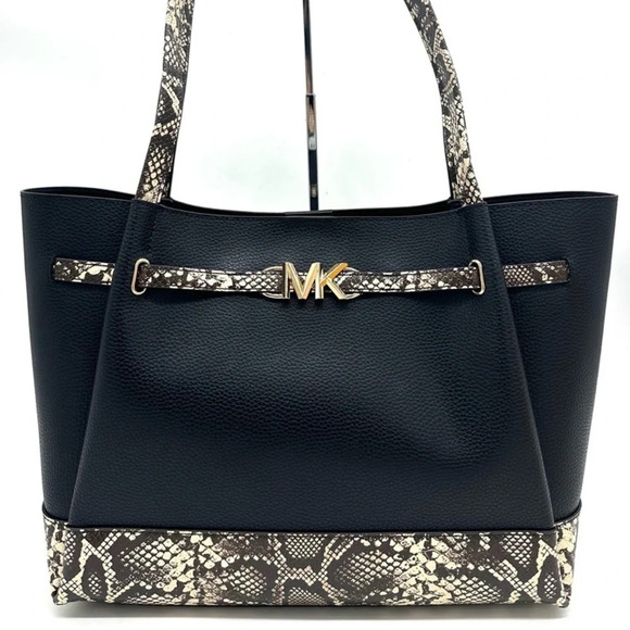 Michael Kors Reed Large Tote Bag Black/Gold - Picture 1 of 11
